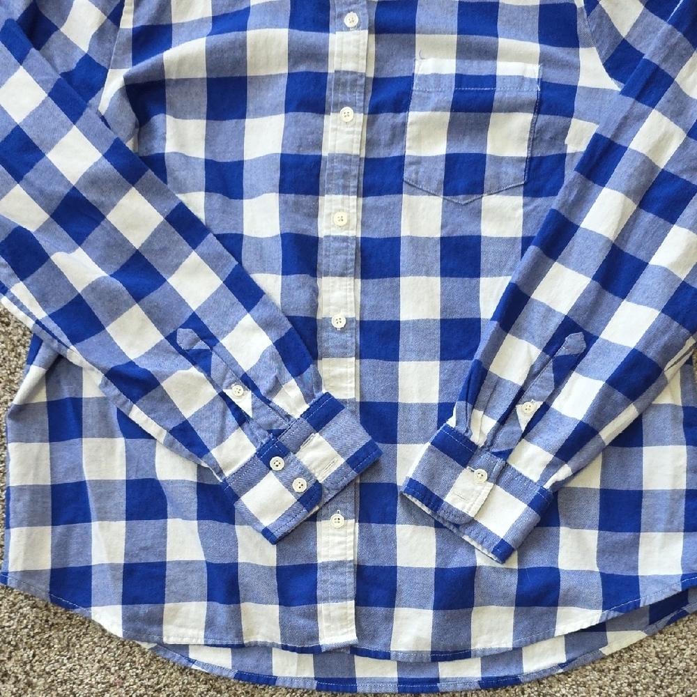 J. Crew Men's Blue and White Plaid Shirt - Picture 4 of 6